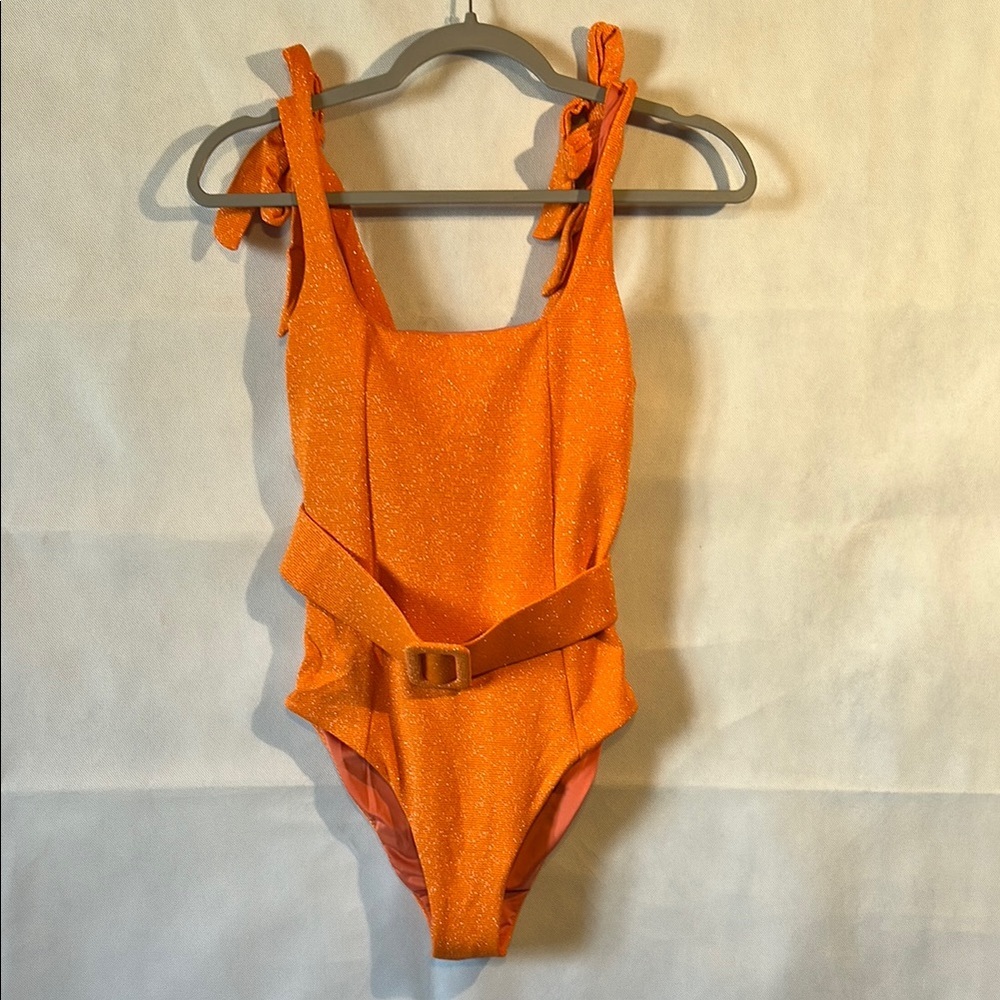 BEACH RIOT woman’s SMALL sparkly SYDNEY Orange Belted Swimsuit  NWT